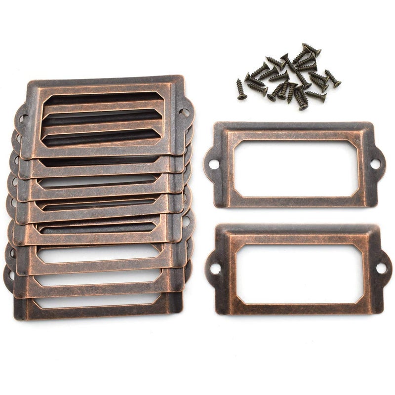 OZXNO Antique Metal Name Card Frame, OZXNO 10-Pack Vintage Red Bronze Label Holder Tag Slots for Drawer File Cabinet Shelves (70 x 33 mm / 2.8 x 1.3 inch) - Image 1